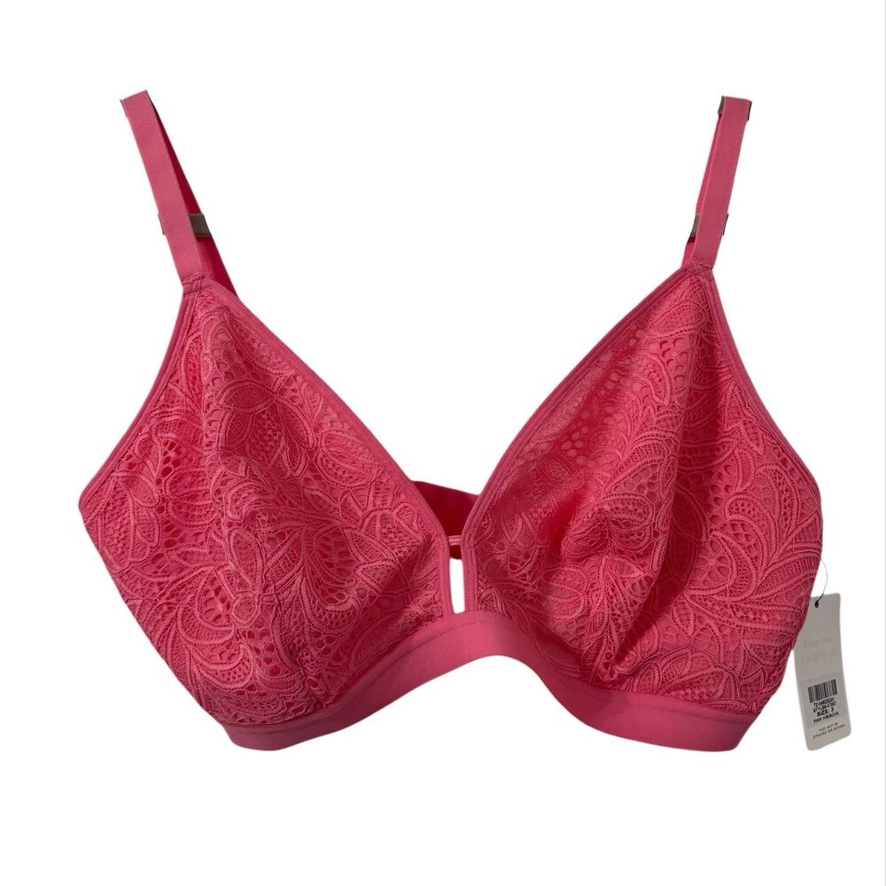 All.You.LIVELY Womens Busty‎ Lace Bralette Bra Pink Hibiscus Size 3 Wireless
